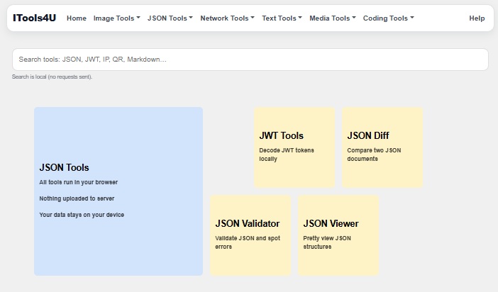 ITools4U JSON validation formatting and comparison tools