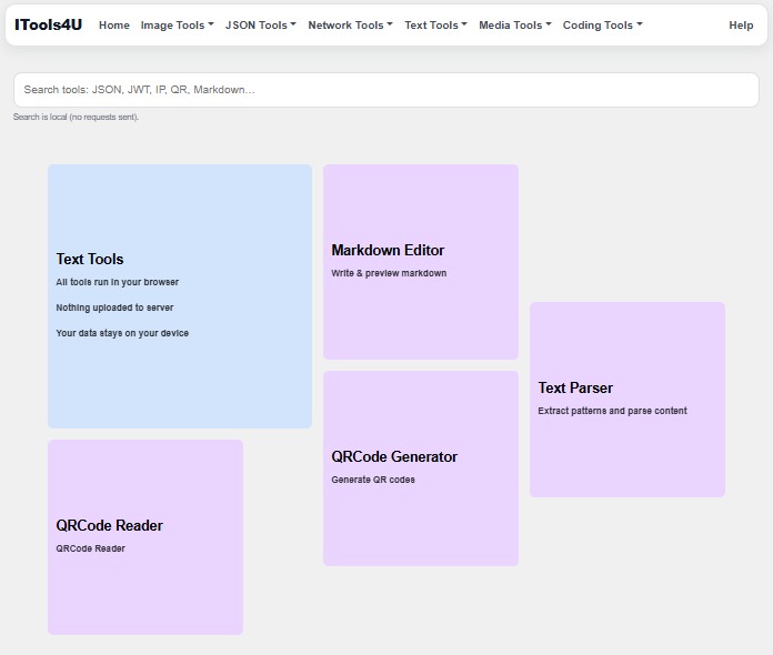 ITools4U text parsing conversion comparison and QR tools