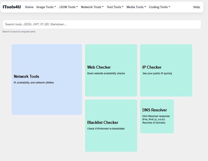 ITools4U network tools for IP DNS website and blacklist checks