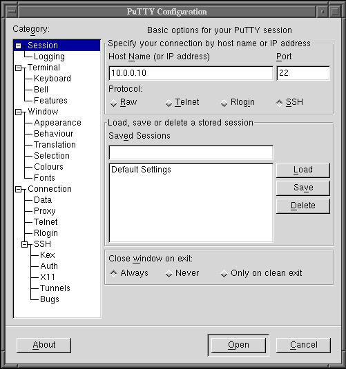 PuTTY SSH tunnel client card
