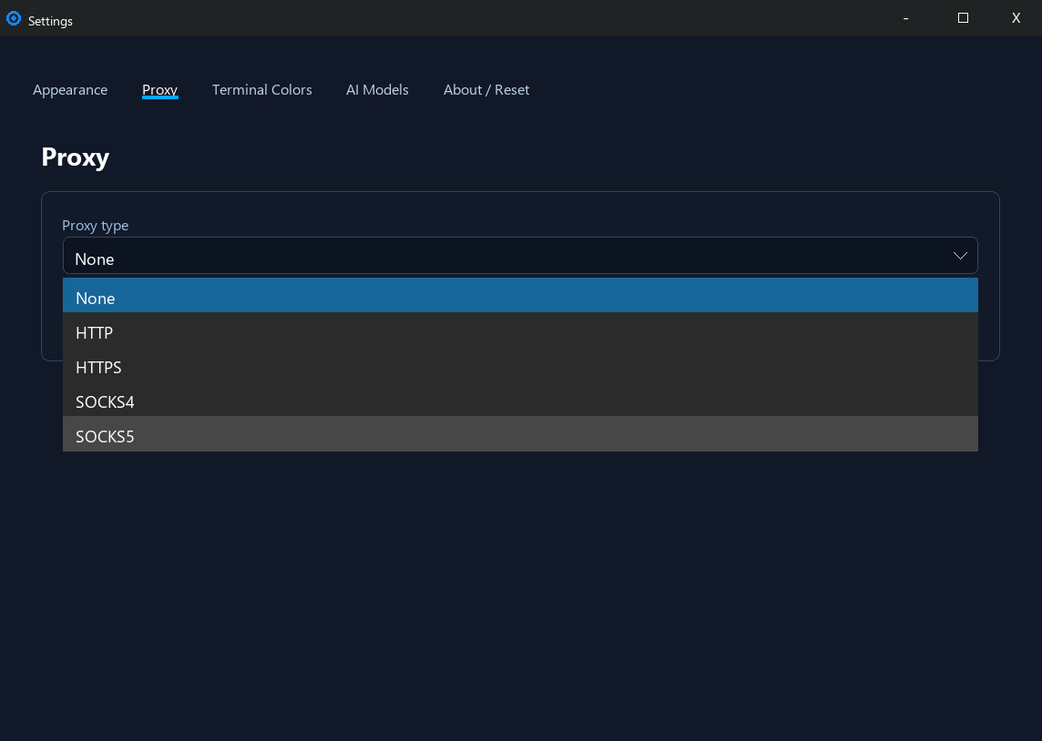 SmartTerminal proxy type selection